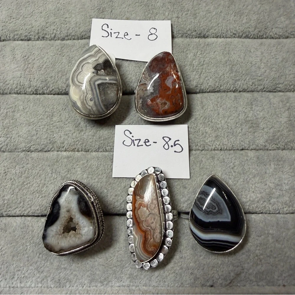 Lace agate or geode agate rings